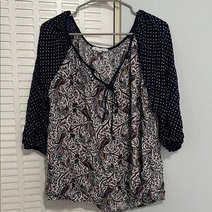 Navy Blue Paisley Blouse Women's 1X